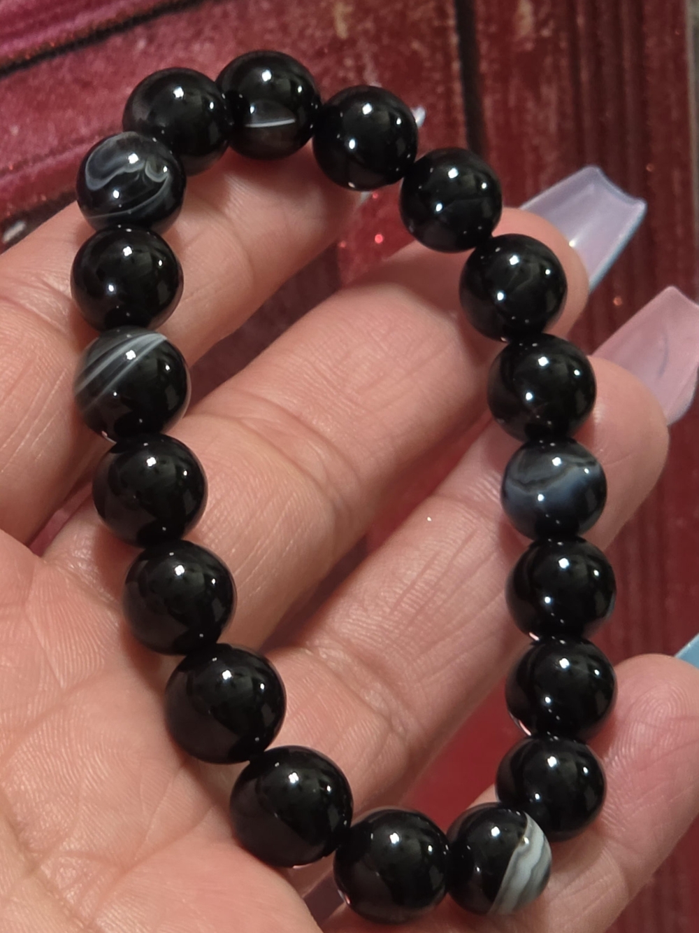 Black Banded Agate Stretch Bracelet - Unbranded